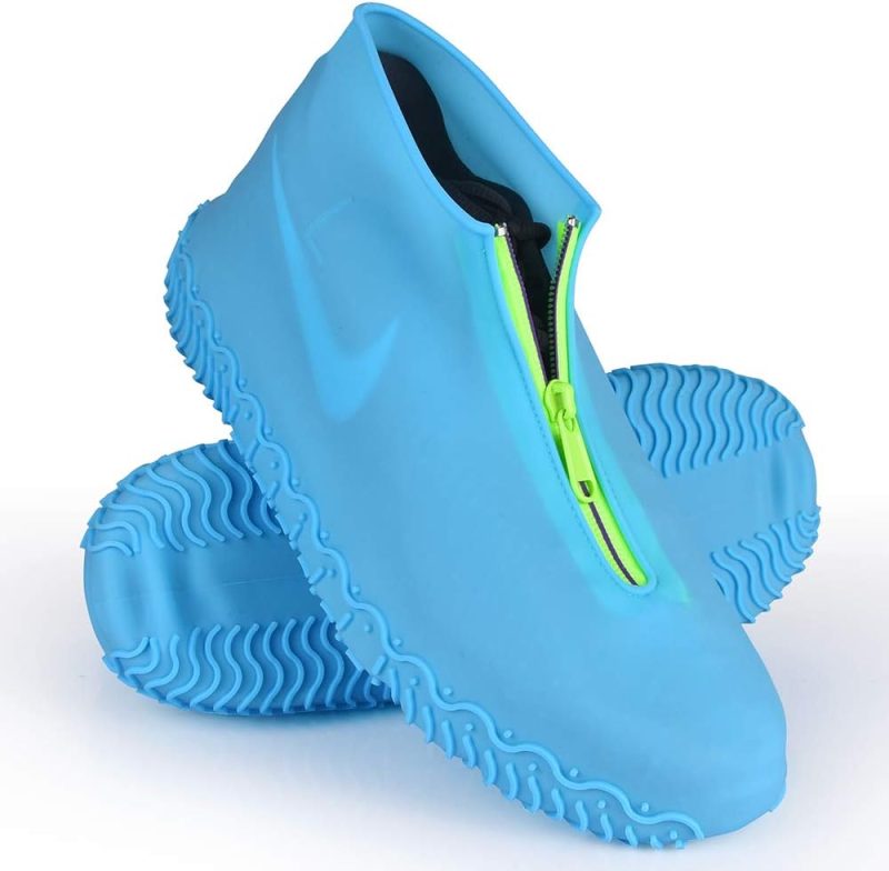Silicone Waterproof Shoe Covers, Upgrade Reusable Overshoes with Zipper, Resistant Rain Boots Non-Slip Washable Protection for Women, Men (XL (Women 11-13, Men 9.5-13), Blue)