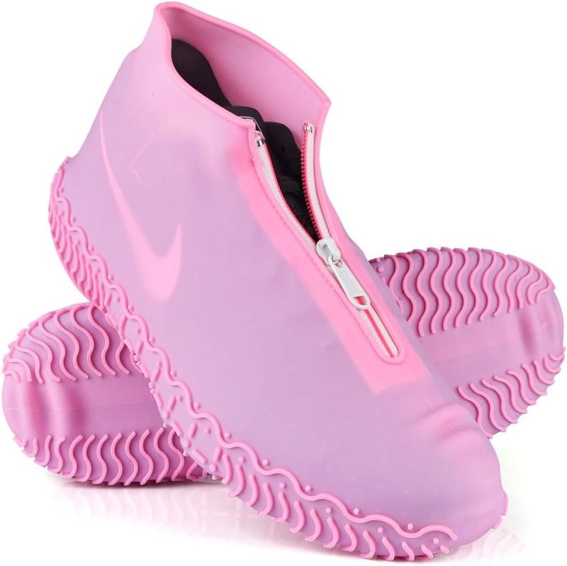 Waterproof Shoe Covers, Silicone Reusable Shoe Cover Non-slip Durable Zipper Elastic Rain Cover Protection for Men Women (XL (Women 11-13, Men 9.5-13), Pink)