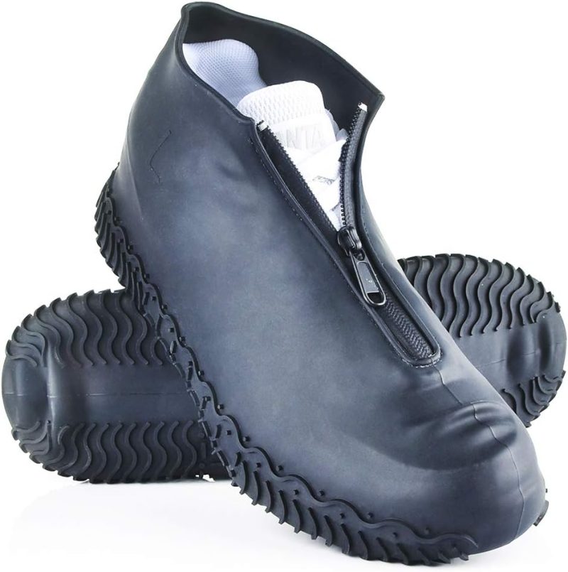 Silicone Waterproof Shoe Covers, Upgrade Reusable Overshoes with Zipper, Resistant Rain Boots Non-Slip Washable Protection for Women, Men (XL (Women 11-13, Men 9.5-13), Black)
