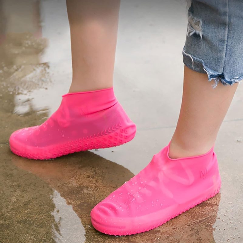 2 PCS Reusable Shoes Cover for Rain, Silicone Shoes Covers for Men Women, Non-Slip Outdoor Waterproof Shoe Protectors Pink Medium - Image 2