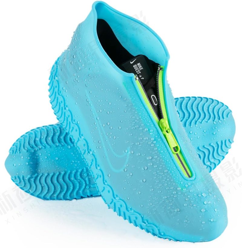 Waterproof Rain Shoe Covers, Silicone Overshoes with Zipper Non-slip Galoshes for Men and Women (L (Women 8-12, Men 7-11), Blue)