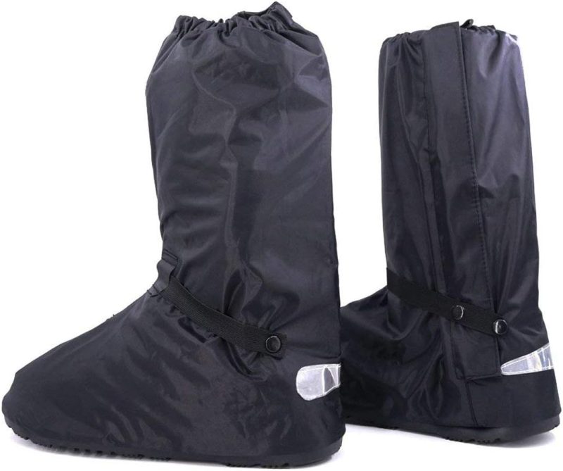 Black Men Waterproof Rainstorm Rainy Day Rain Suit Raingear Motorcycle Outdoor Protective Gear Rain Boot Shoe Cover Zipper US 10 11 Euro 44 45 Black