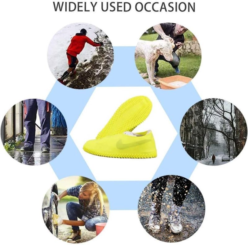 Waterproof Shoe Covers, Non-Slip Water Resistant Overshoes Silicone Rubber Rain Shoe Cover Outdoor Cycling Protectors Apply to Men, Women, Kids (X-Large, Yellow) - Image 2