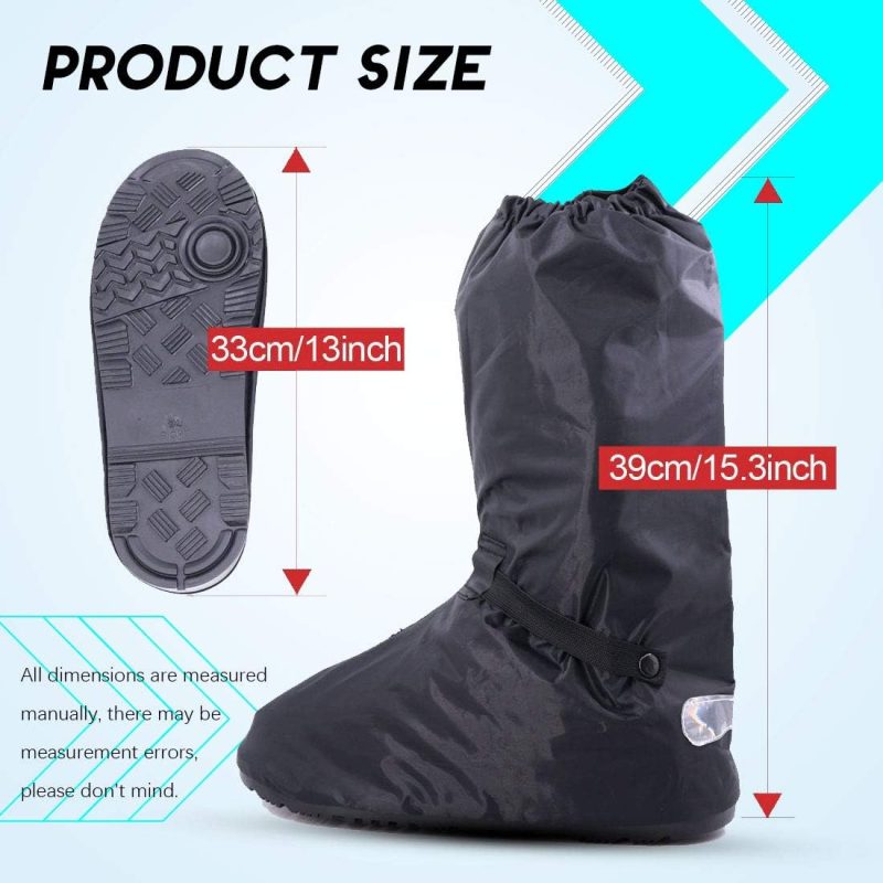Black Men Waterproof Rainstorm Rainy Day Rain Suit Raingear Motorcycle Outdoor Protective Gear Rain Boot Shoe Cover Zipper US 10 11 Euro 44 45 Black - Image 2