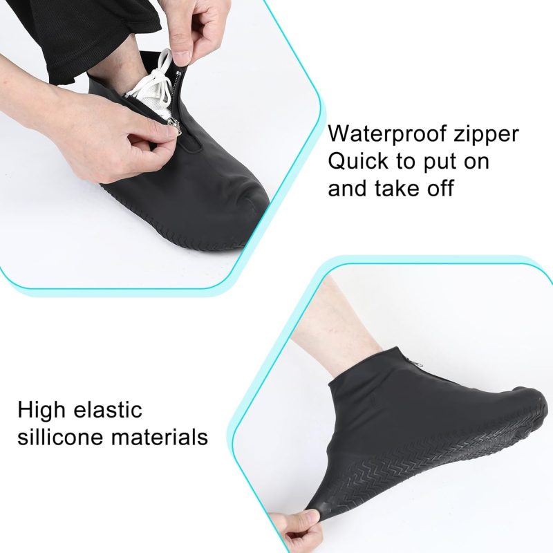 Rain Shoe Covers for Men Women, Silicone Waterproof Galoshes with Zipper, Non-Slip Rain Reusable Boots - Image 2