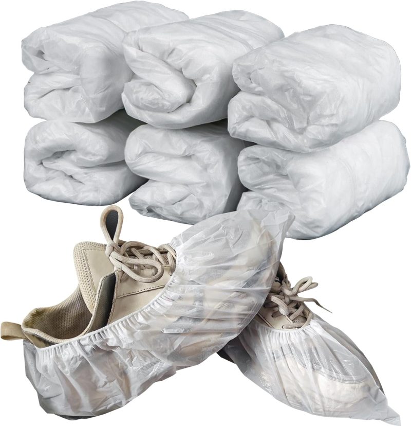 60 Pack (30 Pairs) Shoe Covers - Boot Covers Plastic Disposable Waterproof Shoe Covers for Men and Women Fits All Sizes of Shoes for House Cleaning (White)