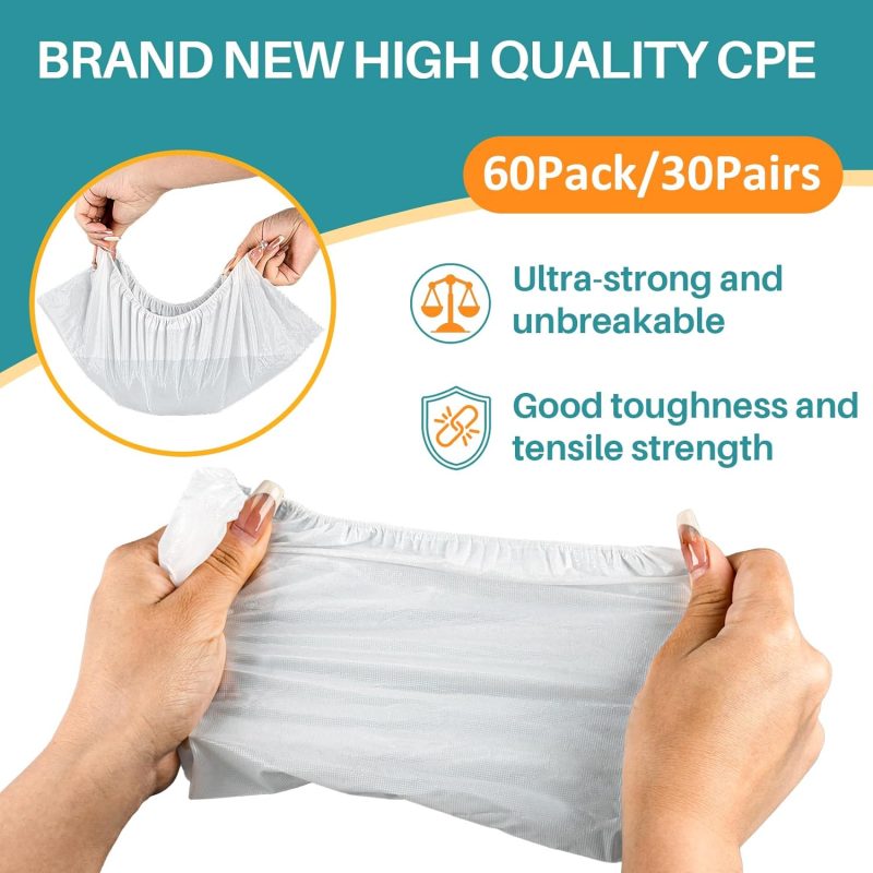 60 Pack (30 Pairs) Shoe Covers - Boot Covers Plastic Disposable Waterproof Shoe Covers for Men and Women Fits All Sizes of Shoes for House Cleaning (White) - Image 2