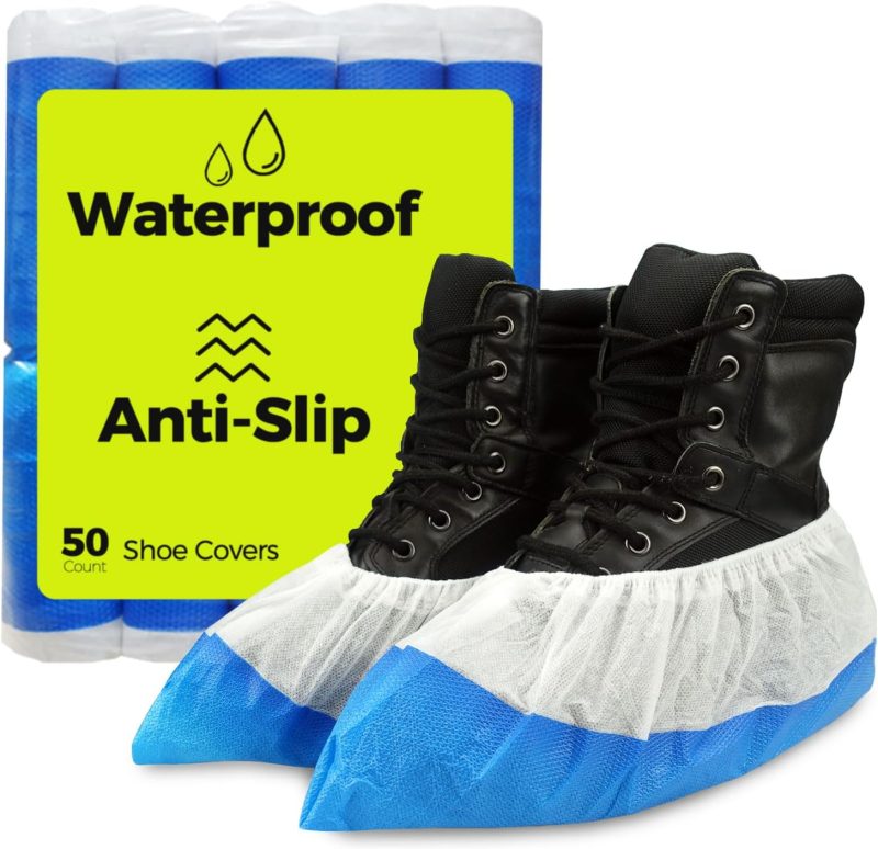 Heavy Duty Shoe Covers Disposable Non Slip Waterproof, 50 Pack, Double Layer Bottom, Extra Heavy Duty Durable Booties, One Size Fits Most
