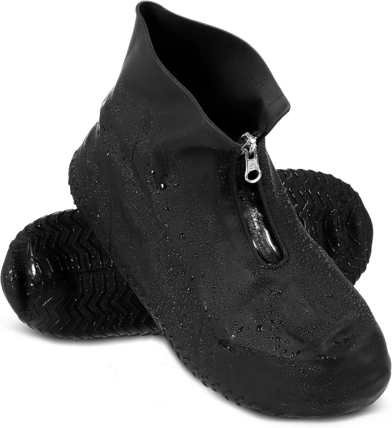 Rain Shoe Covers for Men Women, Silicone Waterproof Galoshes with Zipper, Non-Slip Rain Reusable Boots