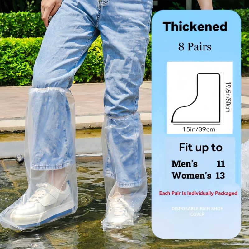 16 PCS Shoe Covers Disposable Non Slip,Thickened Waterproof Shoes Covers,19 inch Tall,Long Plastic Waterproof Shoes and Boots for Rain Covers Thicken Shoe Protector for Men and Women (8 Pairs,Clear) - Image 2