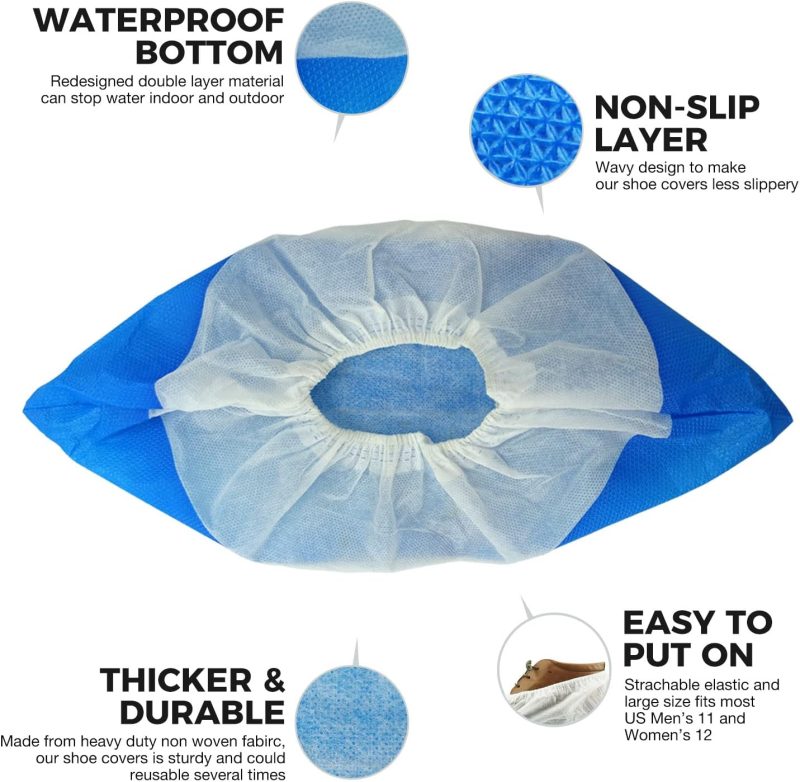 Heavy Duty Shoe Covers Disposable Non Slip Waterproof, 50 Pack, Double Layer Bottom, Extra Heavy Duty Durable Booties, One Size Fits Most - Image 2