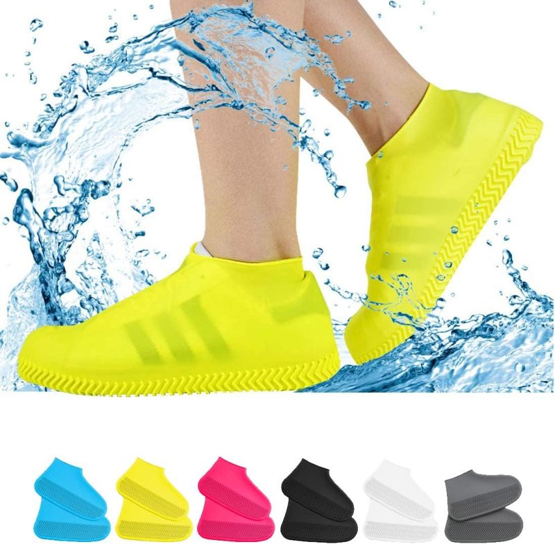 Waterproof Shoe Covers, Non-Slip Water Resistant Overshoes Silicone Rubber Rain Shoe Cover Outdoor Cycling Protectors Apply to Men, Women, Kids (X-Large, Yellow)