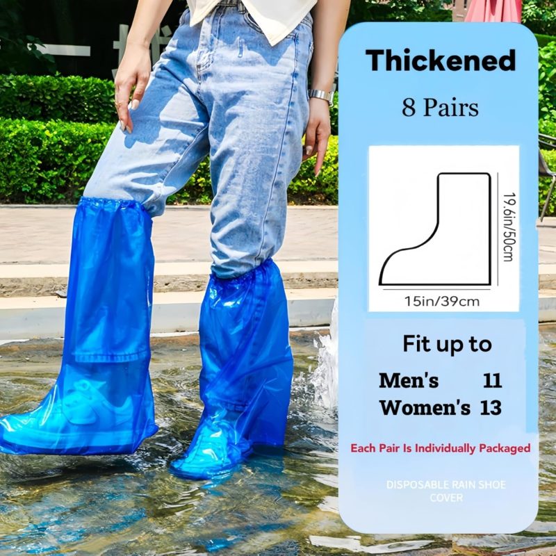 16 PCS Shoe Covers Disposable Non Slip,19 inch Tall,Thickened Waterproof Shoes Covers,Long Plastic Waterproof Shoes and Boots for Rain Covers Thicken Shoe Protector for Men and Women (8 Pairs,Blue) - Image 2