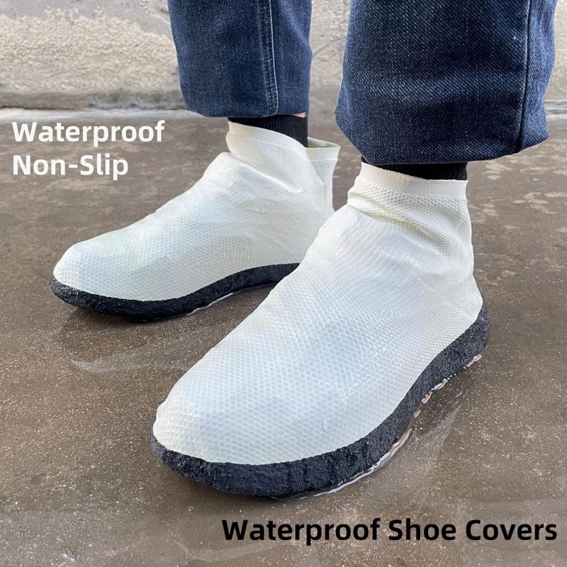 Waterproof Shoe Covers Upgraded,Rain Shoe Covers Reusable Latex Tear-resistant Non Slip Shoe Covers for Outdoor,Rain Shoe Covers for Women and Men (Upgrade White, Large) - Image 2