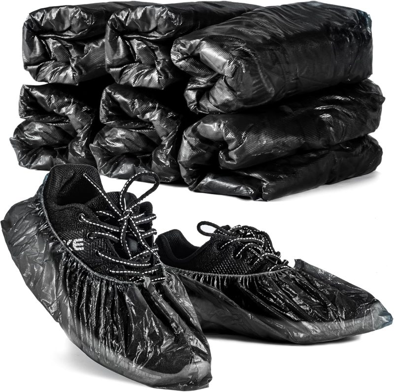 60 Pack (30 Pairs) Shoe Covers - Boot Covers Plastic Disposable Waterproof Shoe Covers for Men and Women Fits All Sizes of Shoes for House Cleaning (black)