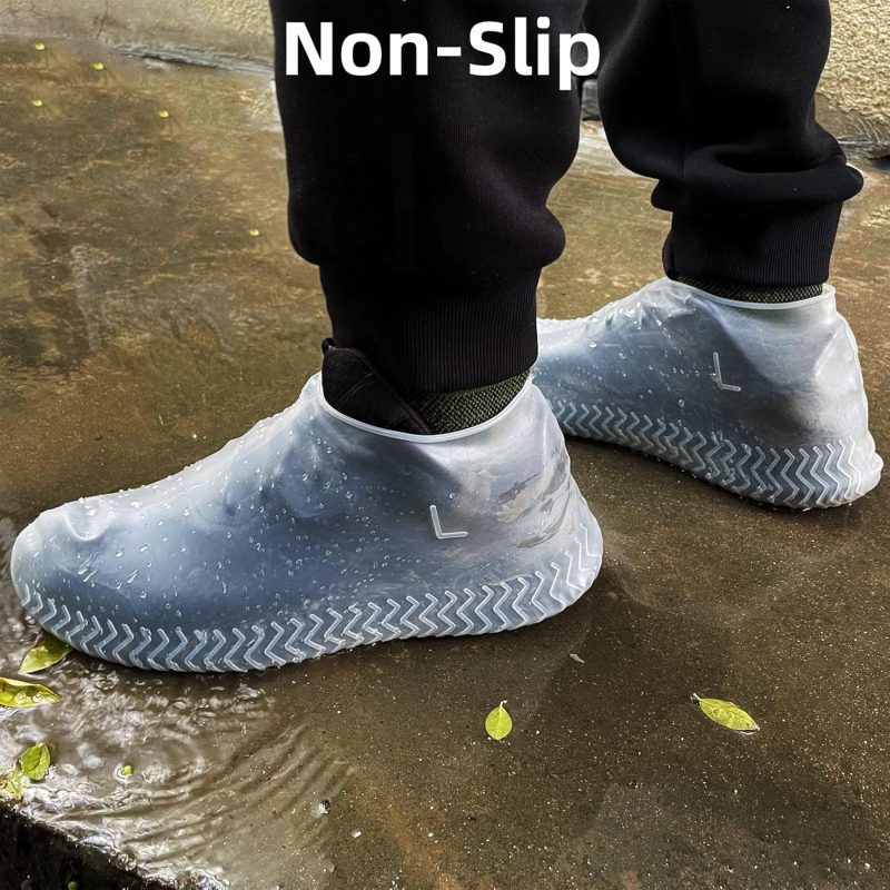 Waterproof Shoe Covers 2 Pairs,Rain Shoe Covers Reusable Silicone Non Slip Shoe Covers for Outdoor,Rain Shoe Covers for Women and Men (Clear, Large) - Image 2