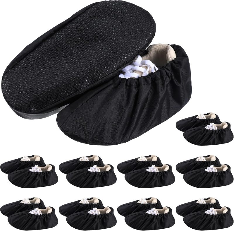 10 Pairs Reusable Shoe Covers Non Slip Boot Cover for Indoors, Waterproof Oxford Cloth Shoe Protectors for Household Carpet Floor Protection Dustproof Machine Washable (Black)