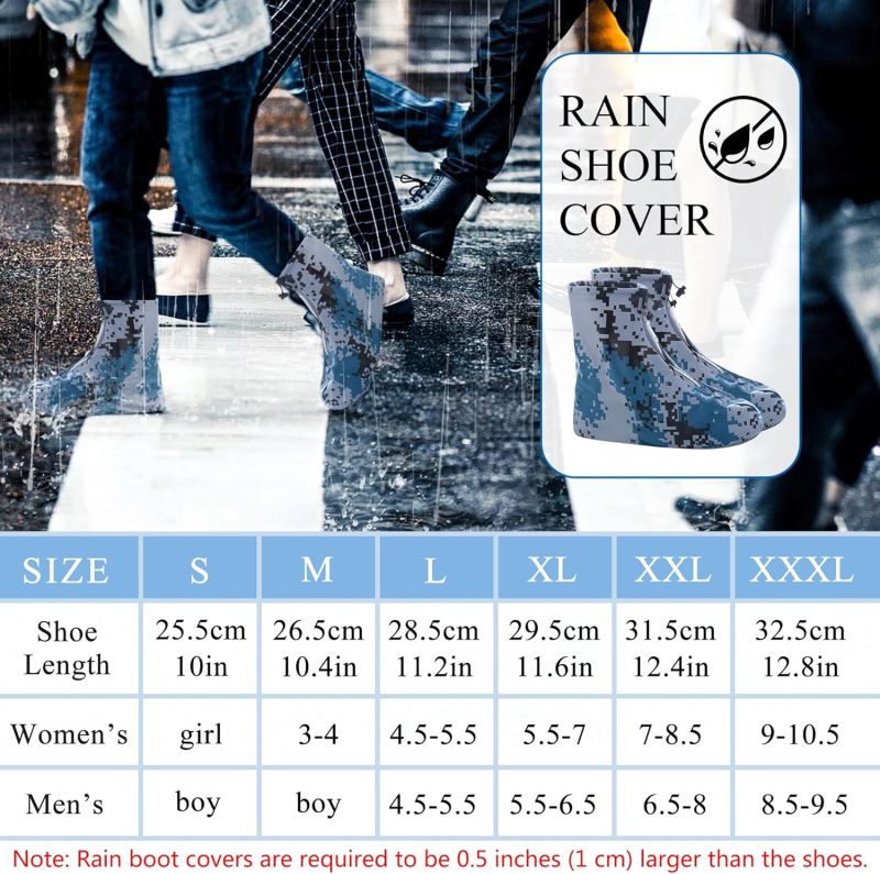 Rain Boot Waterproof Shoes Covers, Sand Control Non-Slip Shoe Cover Galoshes, PVC Rubber Sole Reusable Rain Snow Boots Overshoes for Cycling Outdoor Camping Fishing Garden (L, Camouflage blue) - Image 2