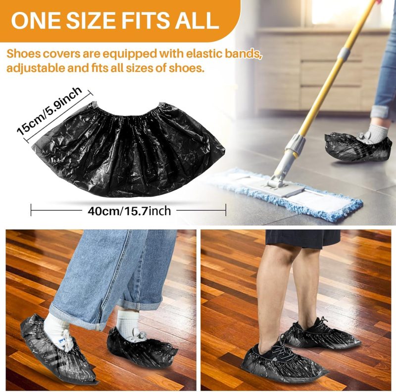 60 Pack (30 Pairs) Shoe Covers - Boot Covers Plastic Disposable Waterproof Shoe Covers for Men and Women Fits All Sizes of Shoes for House Cleaning (black) - Image 2