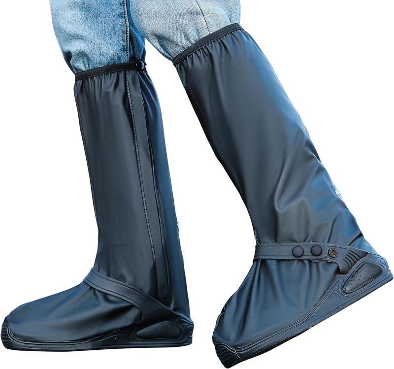 Rain Shoe Covers | Waterproof Shoe Covers for Men Women | Reusable Galoshes Overshoes (Black, Large)